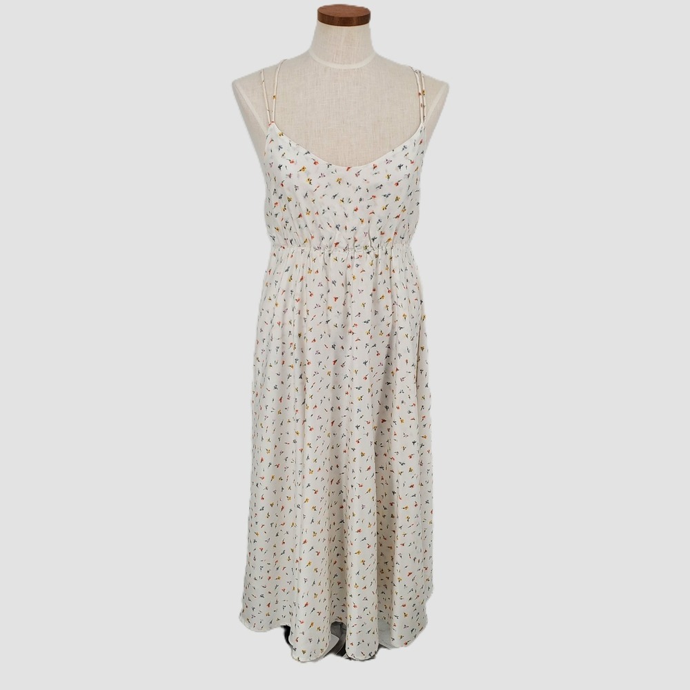 Outerknown La Luna Cami Midi Floral Dress Small White Multi Adjustable Strap New